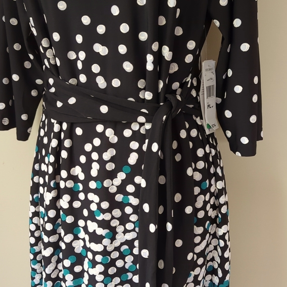 NWT Studio One NY Polka Dot Shift Dress w/Belt LP Black White Teal - Picture 8 of 16